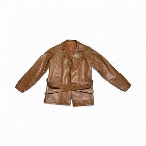 Vintage Brown Leather Jacket with Belt Size Large